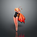 3D Rendering Of Fantasy Female Character With Black Bodysuit Hat And Orange Butterfly Wings