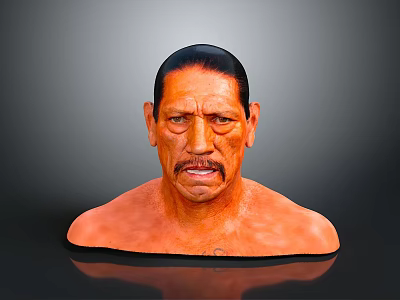 Realistic Shirtless Man Bust Sculpture Against Gray Background With Reflective Surface 3d model