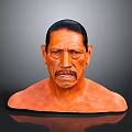 Realistic Shirtless Man Bust Sculpture Against Gray Background With Reflective Surface