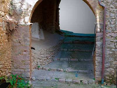 Ancient Stone Stairs Through Archway With Weathered Steps And Sunlight 3d model