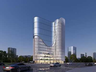 Modern Office Building With Glass Curtain Wall Unique Design And Greenery In Urban Area 3d model