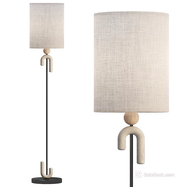 Modern Floor Lamp With Linen Shade And Curved Minimalist Base Design 3d model 