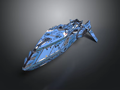 Futuristic Blue Sci Fi Spaceship Model With Detailed Structure And Metallic Finish 3d model