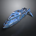 Futuristic Blue Sci Fi Spaceship Model With Detailed Structure And Metallic Finish