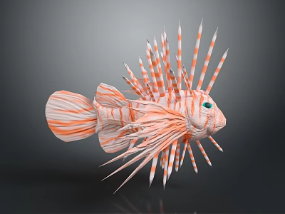 Lionfish With Orange And White Stripes Long Spiky Fins And Green Eyes 3d model