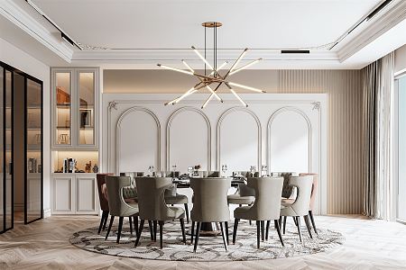 French Restaurant Home Dining Chair Chandelier Dining Table Wall Lamp Sideboard 3d model