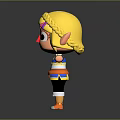 Cute Fantasy Cartoon Character With Yellow Hair Horns And Blue White Top Orange Belt Outfit