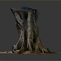 Natural Wooden Tree Stumps Decorative Piece With Roots Stones And Fallen Leaves