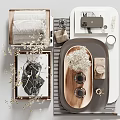 Elegant Washing Essentials Arrangement with Rolled Towels Glass Vase and Wooden Trays