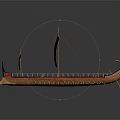 Ancient Wooden Ship with Red and White Striped Sails and Multiple Oars Curved Prow Design