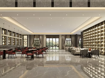 Modern Spacious Luxury Sales Office Interior With Glossy Marble Flooring And Comfortable Lounge Seats 3d model