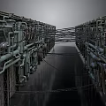 Industrial Equipment Arrangement with Interconnected Pipes and Metal Structures in Facility