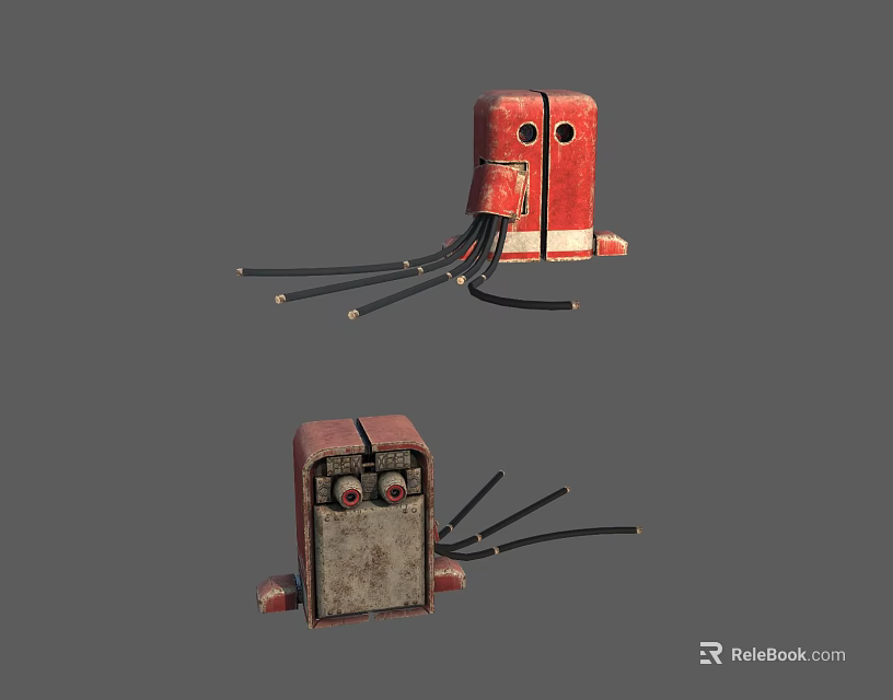 Vintage Red Brown Small Devices With Black Wires 3D Model Design 3d model 