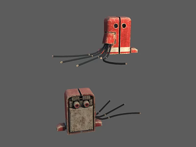Vintage Red Brown Small Devices With Black Wires 3D Model Design 3d model