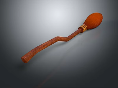 Wooden Decorative Ornament with Curved Handle and Round Striped Top for Home Decor 3d model