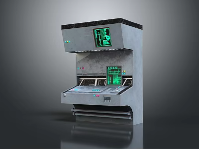 Vintage Computer Console With Green Screens Control Panel And Buttons 3d model