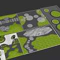 Micro Terrain Landscape Design With Green Lawn Circular Patterns Stones And Trees