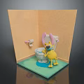 Cartoon Character Cleaning White Toilet With Toilet Paper In Bathroom Scene