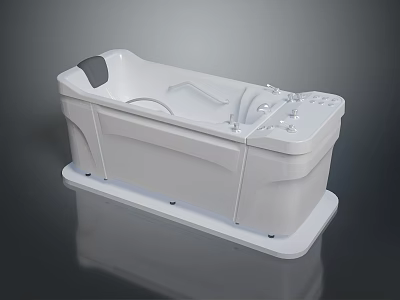 Modern White Bathtub Design With Massage Jets Control Panel And Pillow 3d model