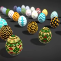 Colorful Decorative Easter Eggs With Rabbit And Chick Artwork Designs 3d model