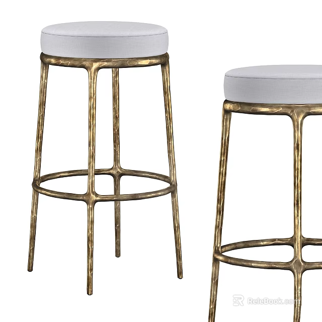 Elegant Modern Bar Stools With White Padded Seat And Gold Metal Frame 3d model 
