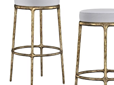 Elegant Modern Bar Stools With White Padded Seat And Gold Metal Frame 3d model