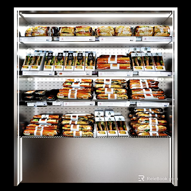Retail Display Shelf With Organized Packaged Food Products On Multiple Layers 3d model 