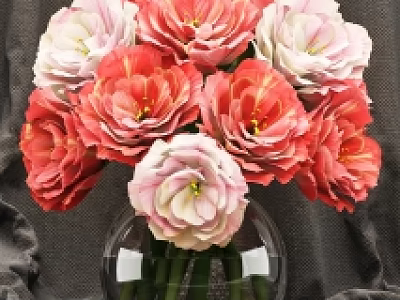 Stunning Pink And White Flower Blooms In Clear Glass Vase For Home Decor 3d model