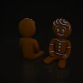 Two Gingerbread Men Front And Back Views With White Icing Eyes Smile Buttons And Outlines