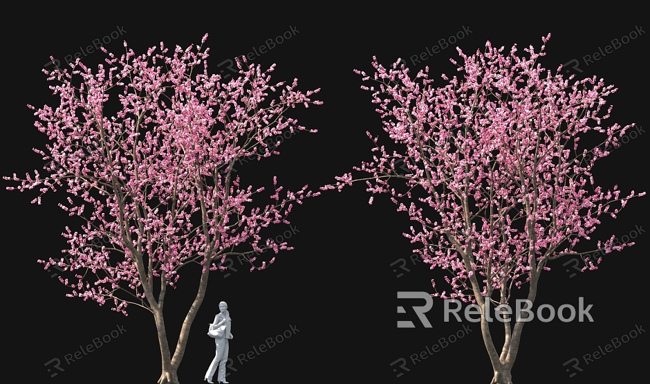 Cluster peach blossom tree cherry blossom tree pool bonsai sketch ancient tree street tree model