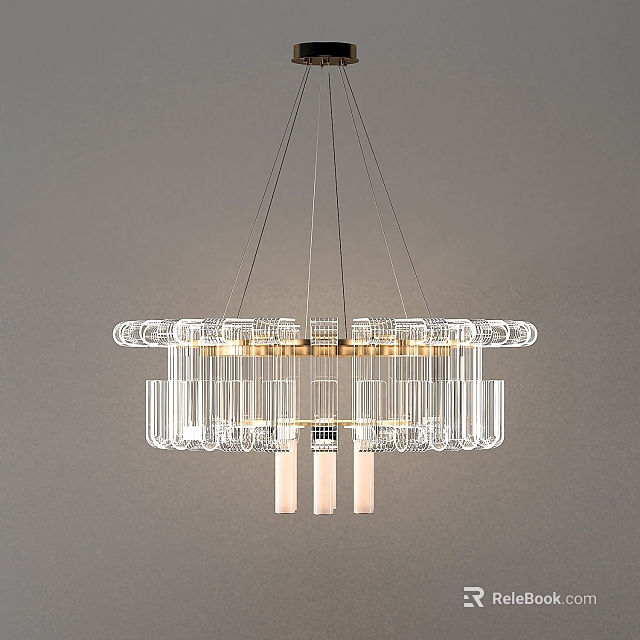 Elegant Modern Chandelier With Transparent Glass Tubes And Gold Frame Design For Home Interior 3d model 