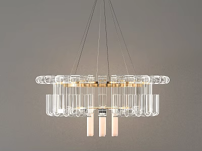 Elegant Modern Chandelier With Transparent Glass Tubes And Gold Frame Design For Home Interior 3d model