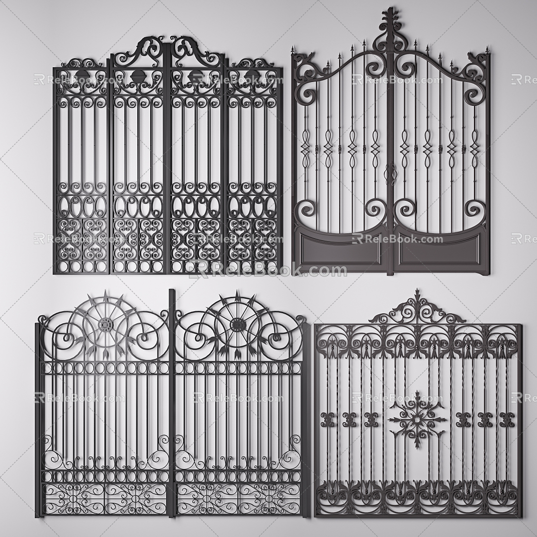 European-style gate villa wrought iron gate 3d model