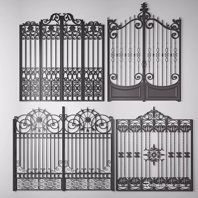 Decorative Iron Gates Featuring Intricate Scroll Designs And Ornate Exterior Patterns 3d model 