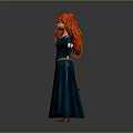 Red Curly Haired Woman In Teal Long Dress Standing With Hands On Hips Pose