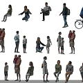 Multiple People in Diverse Poses Including Standing Sitting and Biking Activities on Black Background