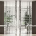 Modern Interior Wall Design Featuring Wooden Grilles Glass Panels and Marble Trims