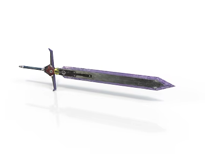 Purple Decorative Sword With Cross Shaped Hilt And Long Sharp Blade 3d model