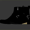 Black Leather Ankle Boots With Zipper Buckle And Golden Heel Design