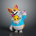 Cute Corgi Game Movie Character Wearing Blue Sweater With Yellow Smiley Pattern Sticking Tongue Out