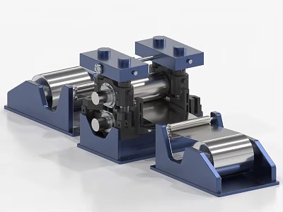 Industrial Equipment With Blue Base And Silver Rollers For Metal Processing 3d model