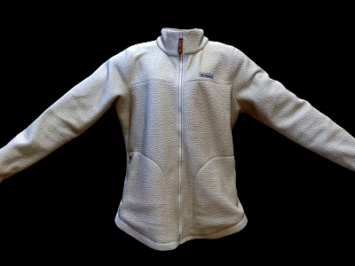White Fleece Jacket With Zippered Front Stand Up Collar And Long Sleeves 3d model