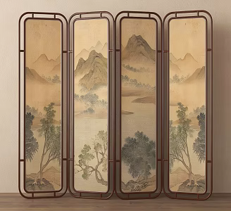 Middle Ancient Screen Wooden Screen 3d model