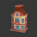 Cartoon Building Scene With Red Roof Yellow Walls Blue Windows And SALE Sign