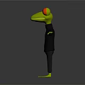 Game and Movie Character Green Frog With Red Big Eyes And Black Outfit Arms Outstretched