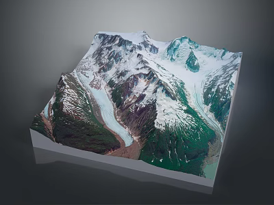 Stunning 3D Mountain Landscape with Snowy Peaks Glaciers and Green Valleys 3d model