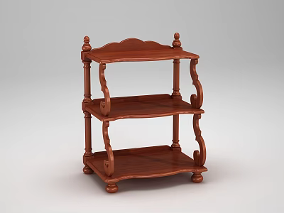 Elegant Wooden Display Shelf With Classic Carved Design Three Tiered Structure 3d model