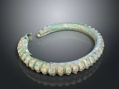 Vintage Bronze Colored Circular Bracelet Featuring Raised Decorative Patterns For Daily Use 3d model