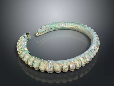 Vintage Bronze Colored Circular Bracelet Featuring Raised Decorative Patterns For Daily Use 3d model