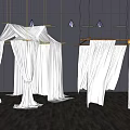 White Lightweight Bed Canopy With Wooden Frame On Dark Wall And Wooden Floor